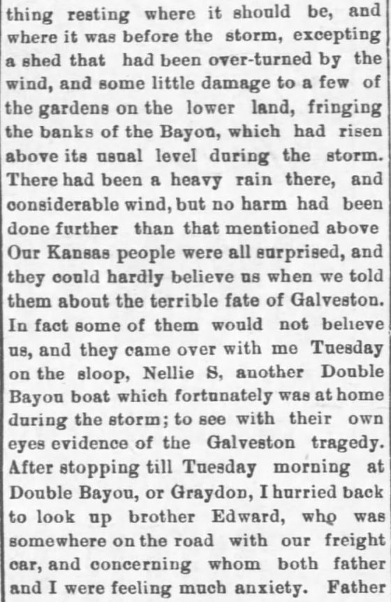 Kristin Holt | Great Hurricane, Galveston, TX (September 8, 1900). Galveston Storm Part 15. Salina Daily Republican-Journal of Salina, Kansas, September 18, 1900.