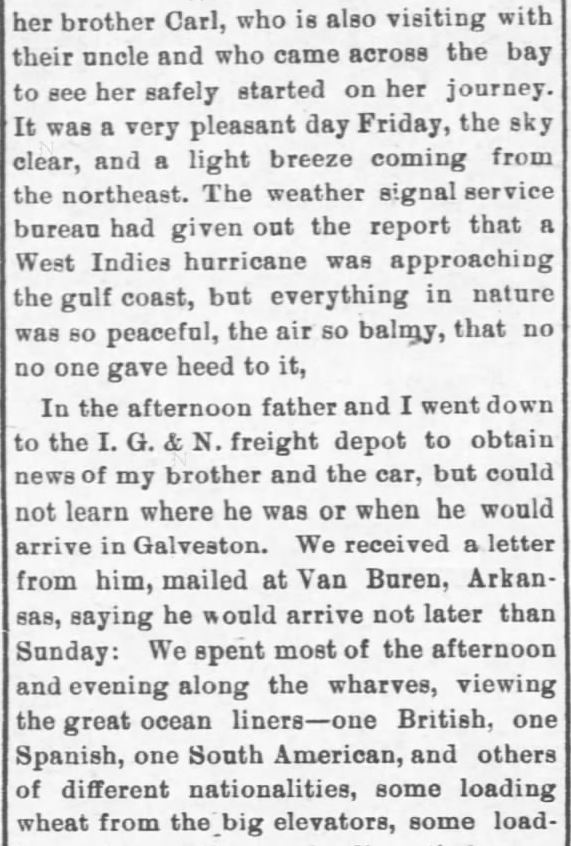 Kristin Holt | Great Hurricane, Galveston, TX (September 8, 1900). Galveston Storm Part 3. Salina Daily Republican-Journal of Salina, Kansas, September 18, 1900.