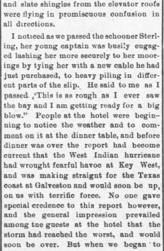 Kristin Holt | Great Hurricane, Galveston, TX (September 8, 1900). Galveston Storm Part 6. Salina Daily Republican-Journal of Salina, Kansas, September 18, 1900.