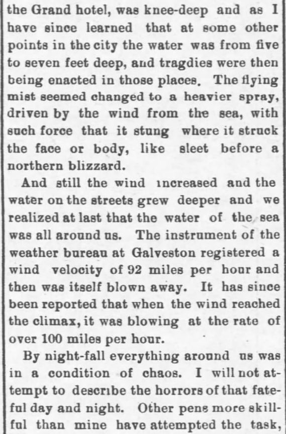 Kristin Holt | Great Hurricane, Galveston, TX (September 8, 1900). Galveston Storm Part 9. Salina Daily Republican-Journal of Salina, Kansas, September 18, 1900.