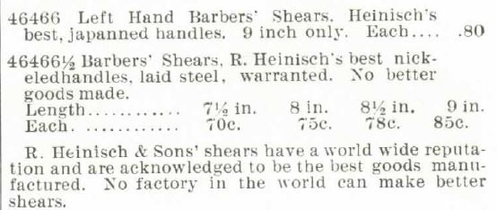 Left Hand Barbers sheers. 1895 Montgomery Ward Spring and Summer. Additional Barber Sheers