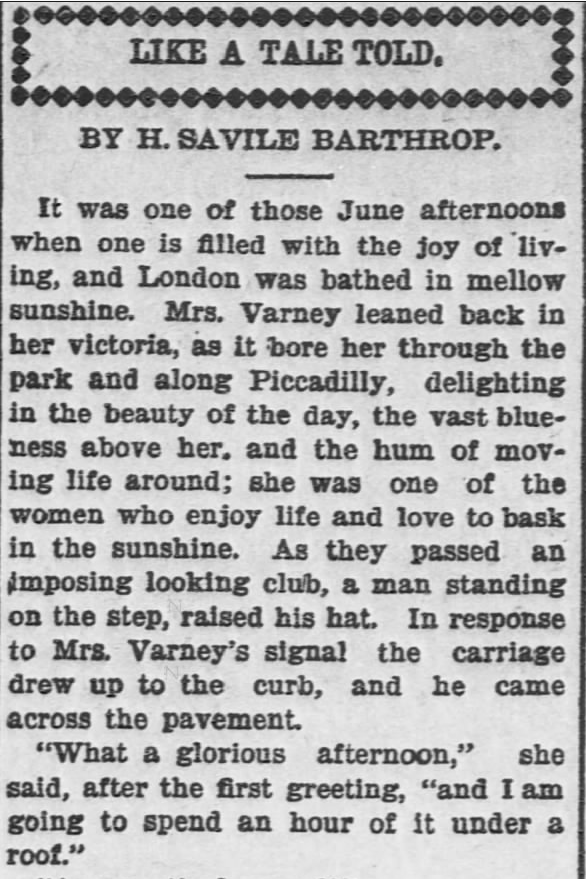 Kristin Holt | Pleasance? Is that a real name?. Like a Tale Told, Part 1, published in The Hays Free Press of Hays, Kansas on July 20, 1901.