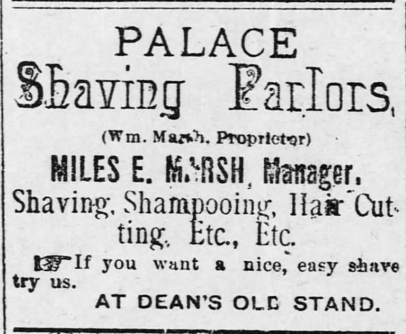 Kristin Holt | Victorian Shaving, part 1: Palace Shaving Parlor advertisement: Shaving, Shampooing, Hair Cutting, Etc. Advert from Osawatomie Graphic of Oswatomie, Kansas on June 3, 1893. 