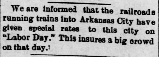 Kristin Holt | Victorian America Celebrates Labor Day. Railway reduced rates on Labor Day. Weekly Republican-Traveler of Arkansas City, Kansas, on August 28, 1890.