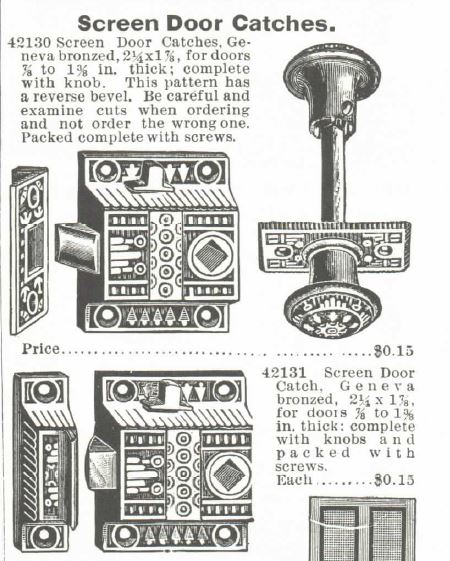 Kristin Holt | Screen Doors, a new invention! Screen Door Catches for sale by Montgomery, Ward, and Co. Spring & Summer Catalog 1895.