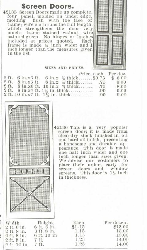 Kristin Holt | Screen Doors, a new invention!. 1 of 2). Screen Doors for sale by Montgomery, Ward, and Co. Spring & Summer Catalog 1895.