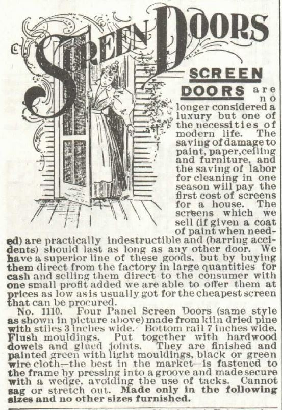 Kristin Holt | Screen Doors, a new invention! 1 of 2- Screen Doors for sale by Sears, Roebuck and Co. Catalogue, 1897.