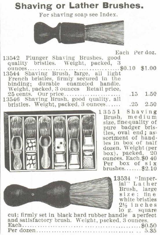 Kristin Holt | Victorian Shaving, Part 1: Shaving or Lather Brushes. 1895 Mongtomery Ward Spring and Summer Catalogue.