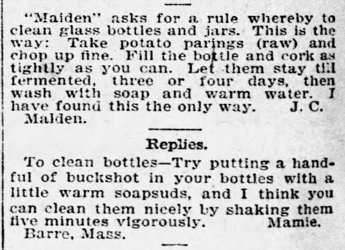 Kristin Holt | Old West Mason Jars. Two interesting methods of washing glass bottles and jars. From The Boston Globe of Boston, Massachusetts, October 26, 1896.
