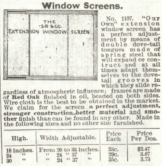 Kristin Holt | Screen Doors, a new invention! Window Screen Frames (2 of 2) for sale by Sears, Roebuck and co. Catalogue, 1897.