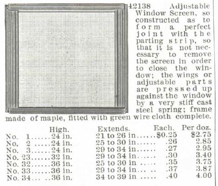 Kristin Holt | Screen Doors, a new invention! 2 of 2). Wire Cloth for Screens sold by Montgomery, Ward and Co. Spring & Summer Catalogue, 1895.