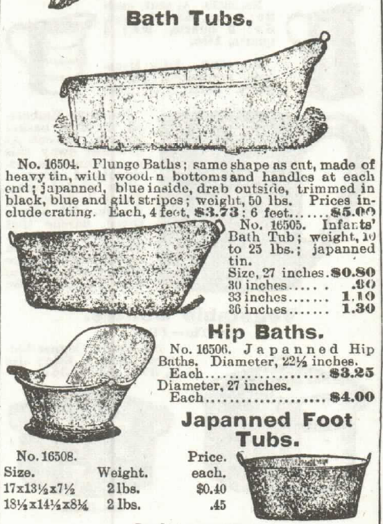 Kristin Holt | Old West Bath Tubs. Bath Tubs, including hip baths, for sale in Sears, Roebuck & Co. Catalog in 1897.