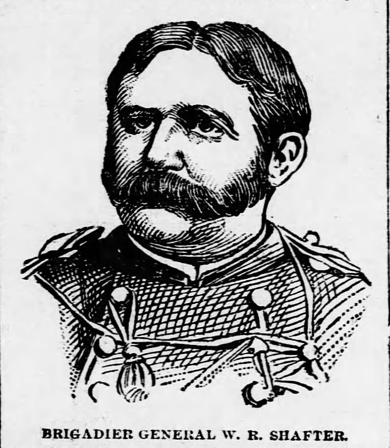 Kristin Holt | Victorian Era Men's Hairstyles. Etching of Brigadier General W.R. Shafter published in Harrisburg Telegraph of Harrisburg, Pennsylvania. April 28, 1897. Etching of Shafter shows middle part in his hair, and a full mustache connecting to sideburns, leaving chin shaved.