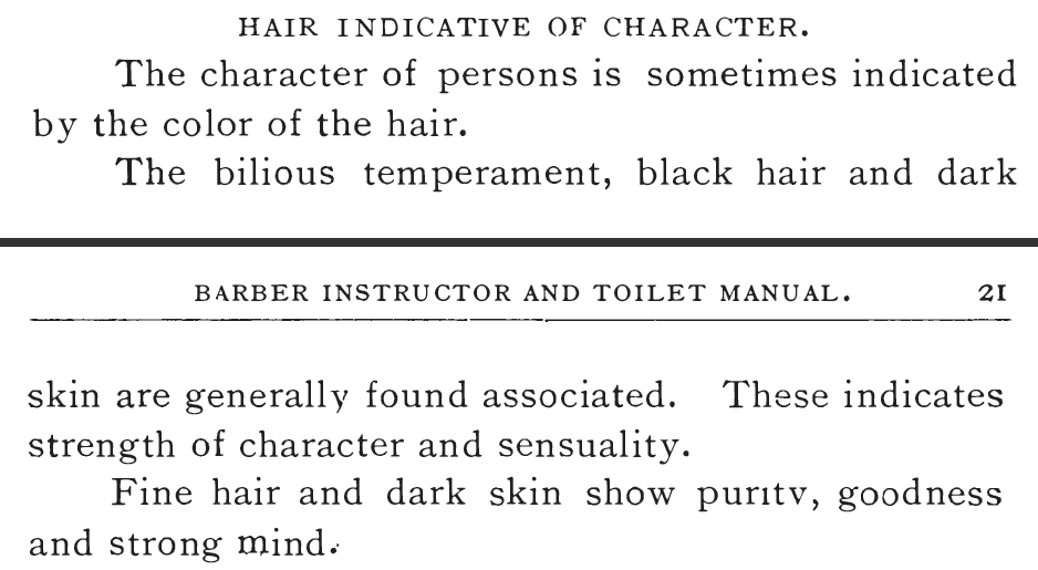 Kristin Holt | Victorian Kristin Holt | Victorian Hair Indicative of Character. Snippet of the printed section from "Hair Indicative of Character", a section within Barber Instructor and Toilet Manual, Revised, 1904 (first printing 1900).