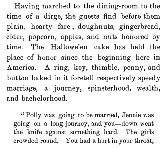 Kristin Holt | Victorian America Celebrates Halloween. Traditional Halloween foods, Part 1, from The Book of Halloween by Ruth Edna Kelley, A.M.