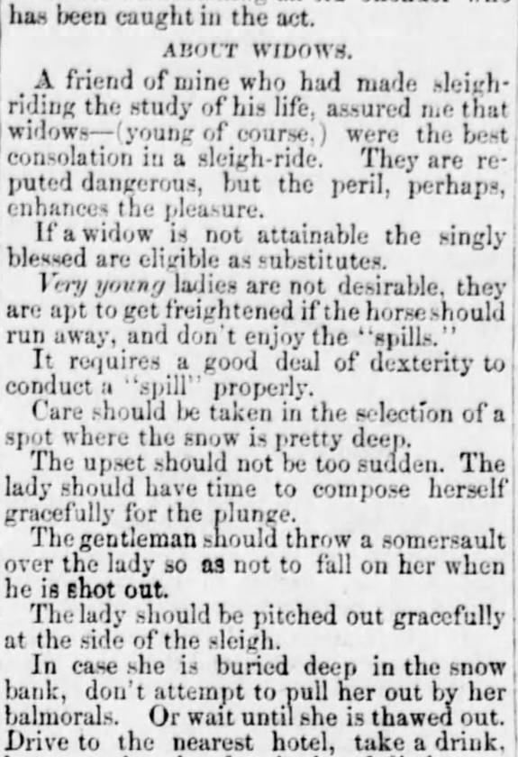 Kristin Holt | How to Conduct a Victorian Sleigh Ride. Newspaper article: "How to Conduct a Sleigh Ride--An Economical Substitute for Sleighing," Published in Holmes County Farmer of Millersburg, Ohio, on January 26, 1865. Part 2 of 3.