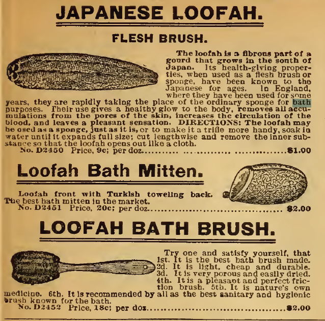 Kristin Holt | Old West Bath Tubs. Japanese Loofah Bathing Sponges and Bath Brushes. Sears, Roebuck & Co. 1898.