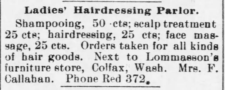 Kristin Holt | Victorian Ladies' Hairdressers. The Colfax Gazette of Colfax, Washington, on December 20, 1901.