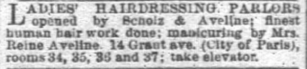 Kristin Holt | Victorian Ladies' Hairdressers. San Francisco Chronicle of San Francisco, California, on March 9, 1890.