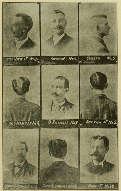 Kristin Holt | Victorian Era Men's Hairstyles. Image 2 of Men's Hairstyles, from Barber Instructor and Toilet Manual (1900).