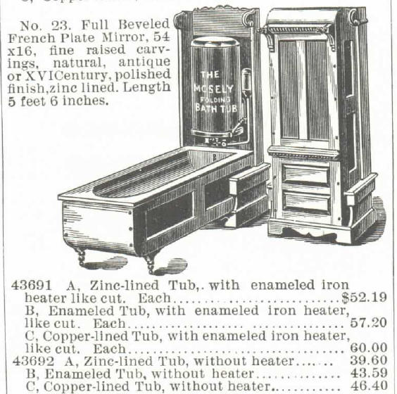 Kristin Holt | Old West Bath Tubs. The Mosely Self-Heating Folding Bath Tub and Water Heater (for Gas or Gasoline). For sale in the Montgomery Ward & Co. Catalog of 1895. Part 5 of 5.