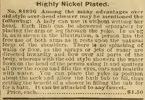 Kristin Holt | Old West Bath Tubs. Illustrated ad for The Shower Bath, Part 2, Sears, Roebuck & Co. Catalog 1898.