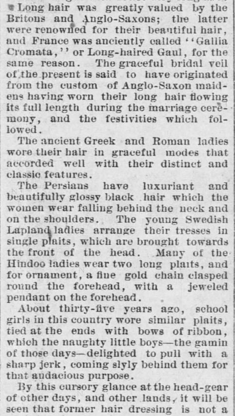 Kristin Holt | Styling Ladies' Hair, American 19th Century. Forth Worth Daily Gazette of Fort Worth, Texas on February 24, 1889. Part 3.