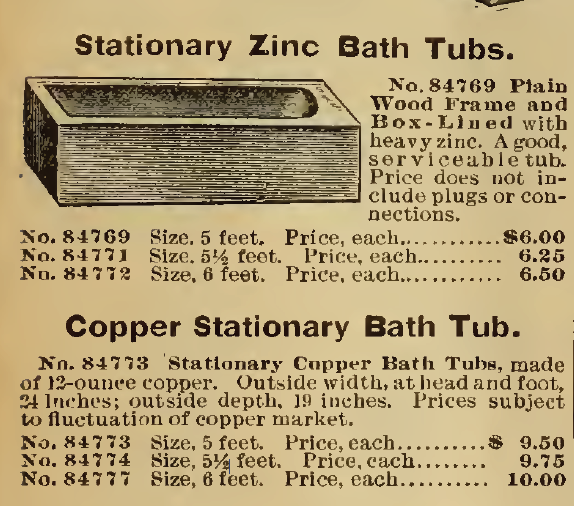 Kristin Holt | Old West Bath Tubs. Stationary Zinc Bath Tub and Copper Stationary Bath Tub, in the Sears, Roebuck & Co. Catalog of 1898.