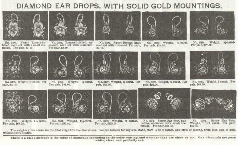 Kristin Holt | 19th Century Earrings: Fact or Fiction? Ear Drops and Earrings for sale in the Sears Roebuck & Co. catalog, 1897.