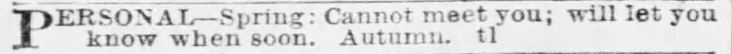 Kristin Holt | Victorians Flirting... In the Personals? Flirtation in Personals using code names. St. Louis Post-Dispatch on April 24, 1883.