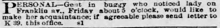 Kristin Holt | Victorians Flirting... In the Personals? St. Louis Post-Dispatch of St. Louis, Missouri, on November 14, 1885.