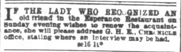 Kristin Holt | Victorians Flirting... In the Personals? Recognize old friend? San Francisco Chronicle of San Francisco, California, on September 16, 1872.