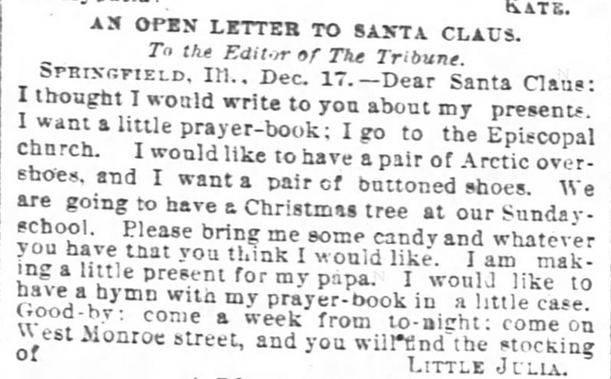 Kristin Holt | Victorian Letters to Santa. Chicago Daily Tribune of Chicago, Illinois, on December 23, 1876.