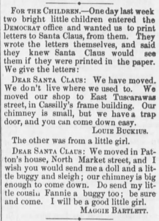 Kristin Holt | Victorian Letters to Santa. The Stark County Democrat of Canton, Ohio, on December 24, 1874.