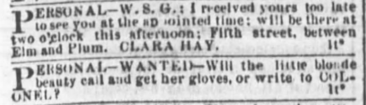 Kristin Holt | Victorians Flirting... In the Personals? The Cincinnati Enquirer on January 8, 1875.