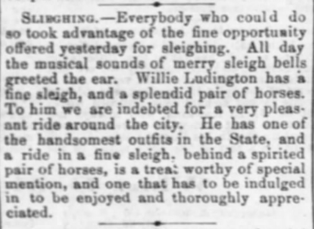 Kristin Holt | How to Conduct a Victorian Sleigh Ride. From Lawrence Daily Journal of Lawrence, Kansas on January 16, 1870. A well-to-do man has a fine sleigh and a splendid pair of horses, one of the handsomest outfits in the state.