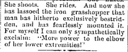 Kristin Holt | Victorian Women on Bicycles. From The Indiana Democrat of Indiana, Pennsylvania, April 5, 1888: Bicycles for Women. Part 4 of 4.