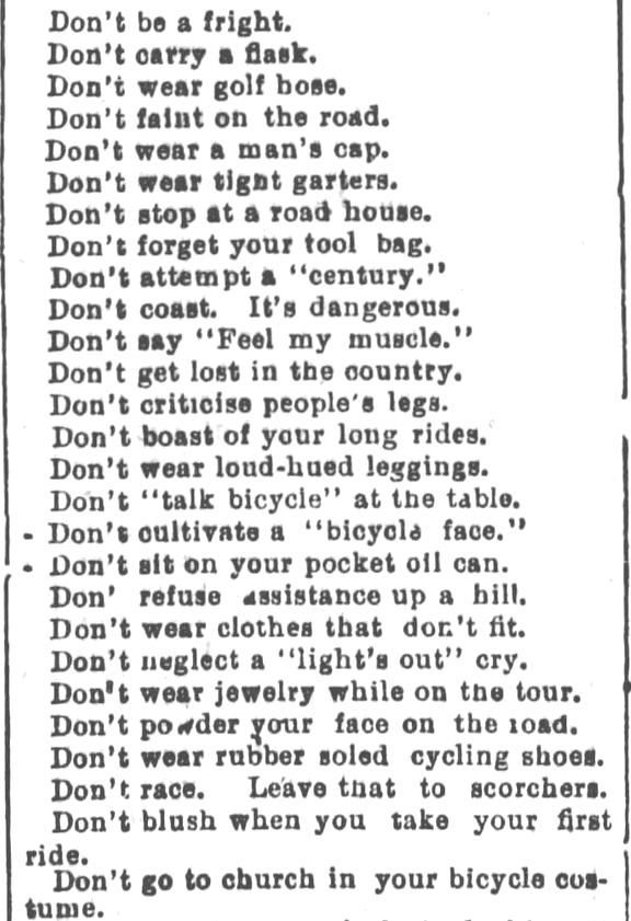 Kristin Holt | Victorian Bicycling Etiquette. 2 of 9. From Los Angeles Herald, July 14, 1895.