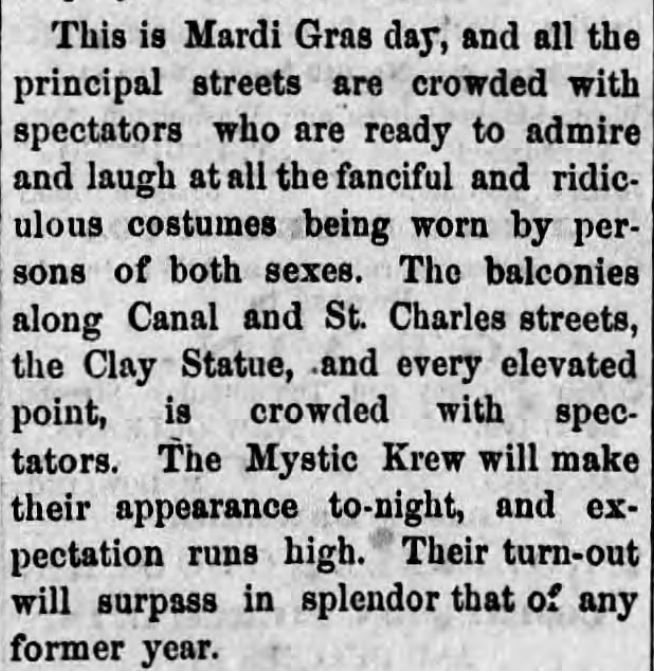 Kristin Holt | Victorian Americans and Mardi Gras. "This is Mardi Gras day, and all the principal streets are crowded with spectators who are ready to admire and laugh at all the fanciful and ridiculous costumes being worn by persons of both sexes..." Clarion Ledger of Jackson, Mississippi, March 9, 1867.