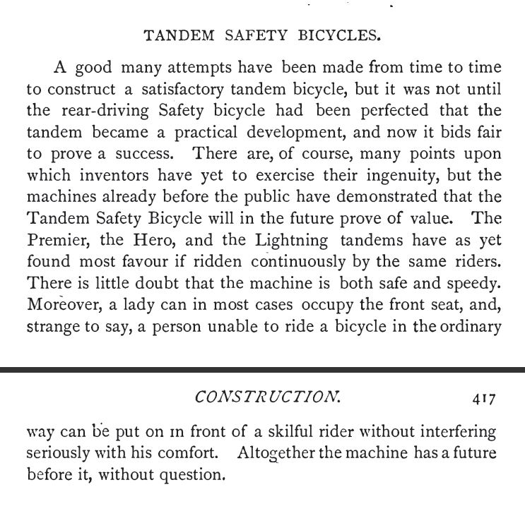 Kristin Holt | Bicycle Built for Two. From Part 2, The Tandem Bicycle by Viscount Bury, 1887.