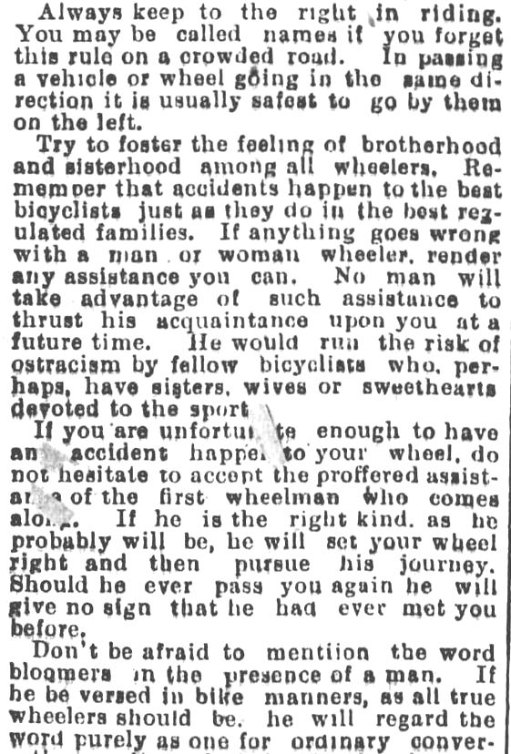Kristin Holt | Victorian Bicycling Etiquette. 5 of 8. Los Angeles Herald, July 14, 1895.