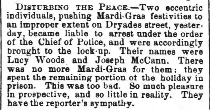 Kristin Holt | Victorian Americans and Mardi Gras. Mardi-Gras festivities out of control. The Times-Picayune of New Orleans, Louisiana. February 25, 1868.