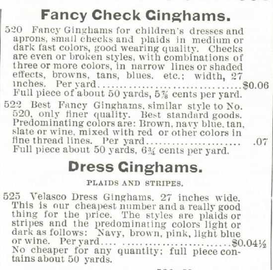 Kristin Holt | Gingham? Why gingham? Dress Gingham listings in the Montgomery Ward & Co. Catalogue, Spring and Summer 1895.