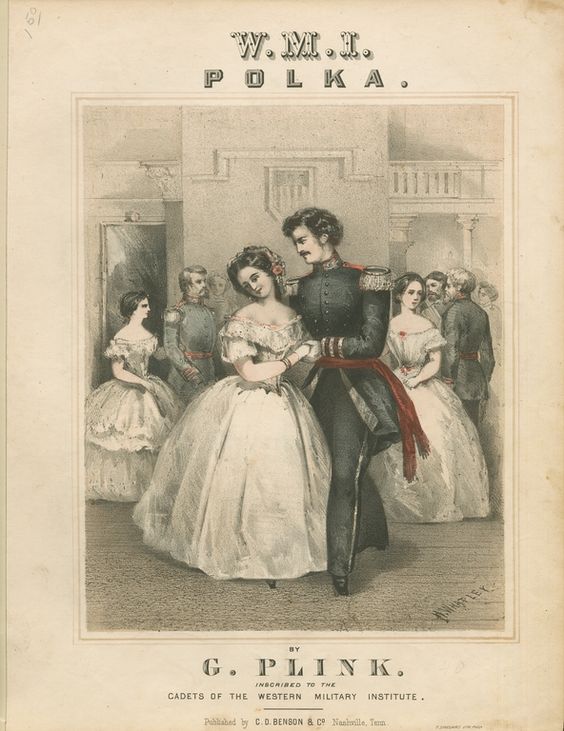 Kristin Holt | Victorian Dancing Etiquette. Artist's image of a polka, mid-nineteenth century. Image: Pinterest.