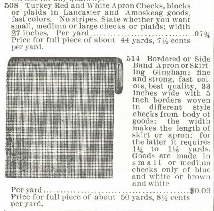 Kristin Holt | Gingham? Why gingham? Image 2 of 2: Apron ginghams sold in Montgomery Ward & Co. Catalogue, Spring and Summer 1895.