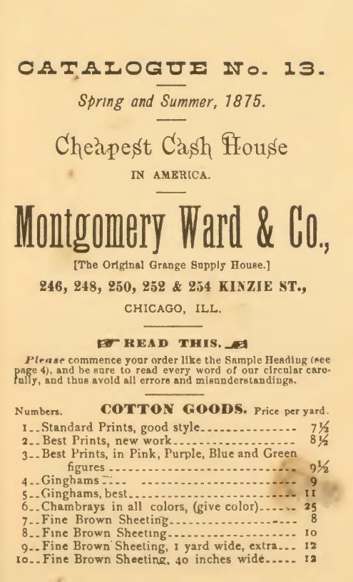 Kristin Holt | Gingham? Why gingham? From Montgomery, Ward & Co. Catalogue No. 13, Spring and Summer, 1875. List of Cotton Goods.