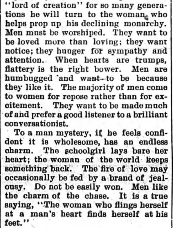 Kristin Holt | How to Attract Men, Part 2. Newspaper article: The Sun and the Erie County Independent of Hamburg, New York, April 6, 1894.