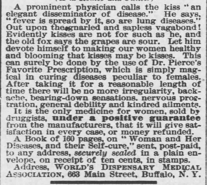 Kristin Holt | Law Forbidding Kissing...on the streets of Mountain Home? Fort Scott Daily Monitor of Fort Scott, Kansas, November 16, 1890. Part 2. "A prominent physician calls the kiss "an elegant disseminator of disease." He says, "fever is spread by it, so are lung diseases.""