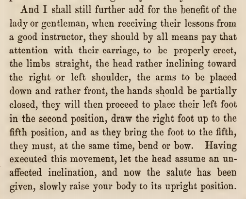 Kristin Holt | Victorian Dancing Etiquette. How men should properly bow, from The Amateur's Preceptor on Dancing and Etiquette by Prof. D. L. Carpenter of Philadelphia, 1854.