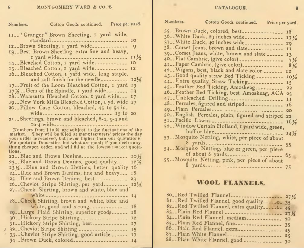 Kristin Holt | Gingham? Why gingham? From Montgomery, Ward & Co. Catalogue No. 13, Spring and Summer, 1875. List of Cotton Goods Continued.